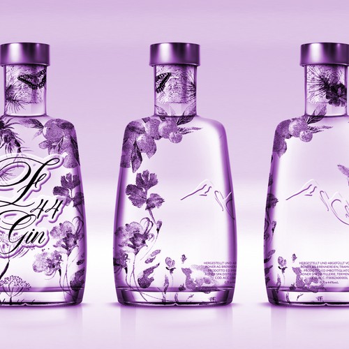 Gin Bottle & packaging design + merchandising Design by bcra
