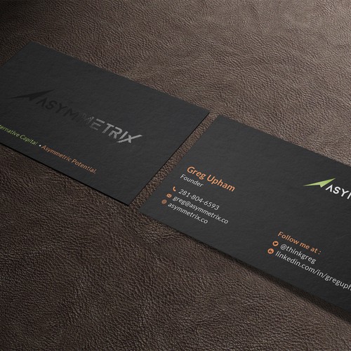 Design a cool, edgey but sophisticated business card for an alternative investment firm. Design von Roni_