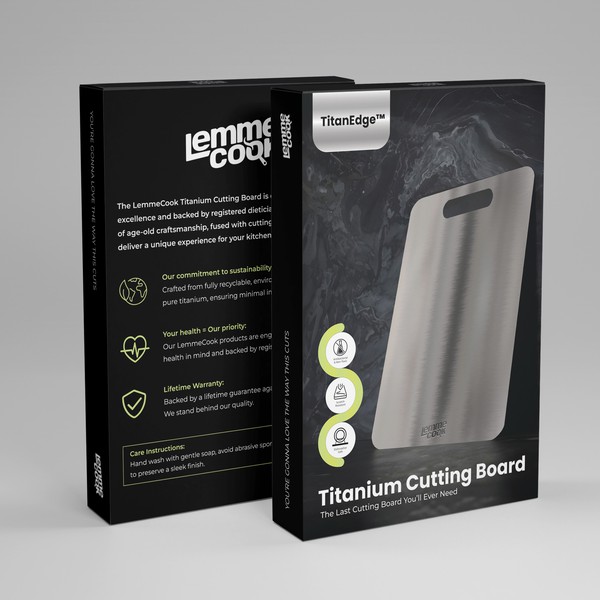 Design by usama.gfx titled "Titanium Cutting Board Packaging Design"