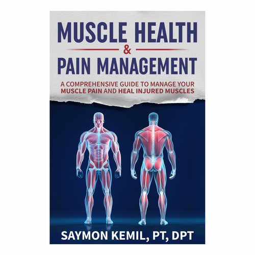 Book cover with a drawing images of the human anatomy combining muscles and bone structure. Design by kmohan