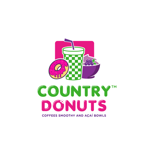 We need a modern exciting logo to encompasses our Name Country Donuts Coffee smoothy bowls-ontwerp door ropix