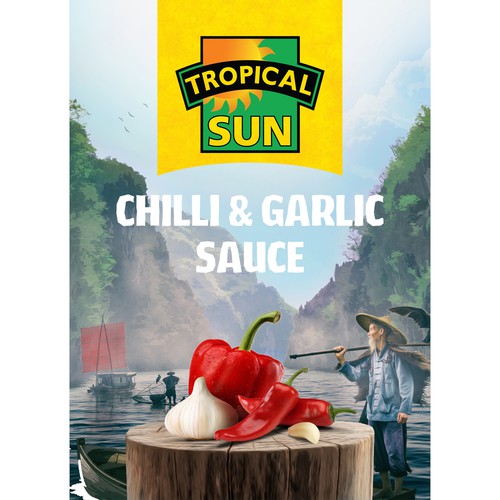 Tropical Sun Chilli & Garlic Sauce Label Digital Painting Design réalisé par FitzgeraldDesigns