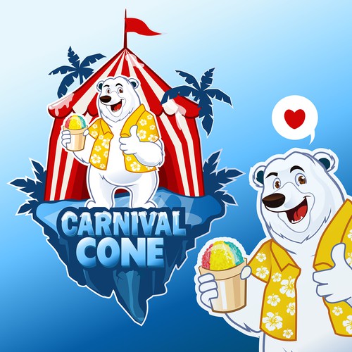 Hawaiian shave ice polar bear on iceberg by circus tent Design by Rozie'sDesign™