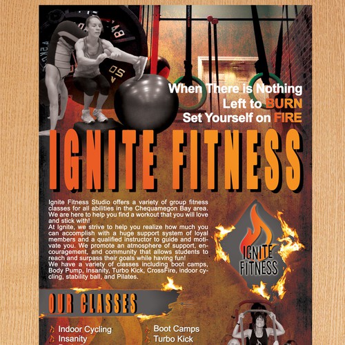 Creative exciting class poster for fitness studio that's on fire