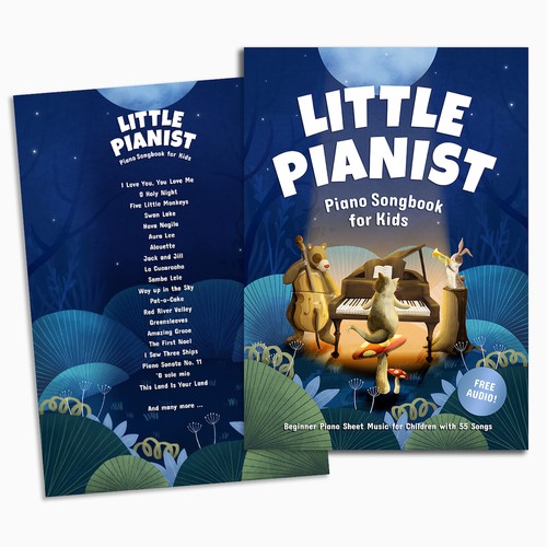 Colourful children's book cover for a piano music book Design by DivaMzn