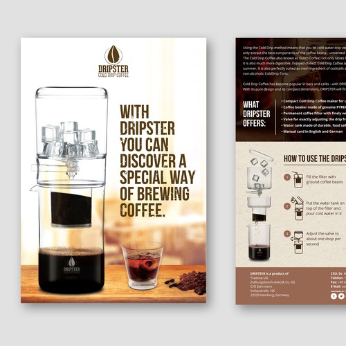 DRIPSTER Cold Drip Coffee Maker - we need a product presentation flyer Design by Sidaddict