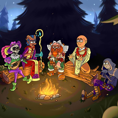 Cartoony illustration of Dungeons and Dragons group Design by MarvaKS