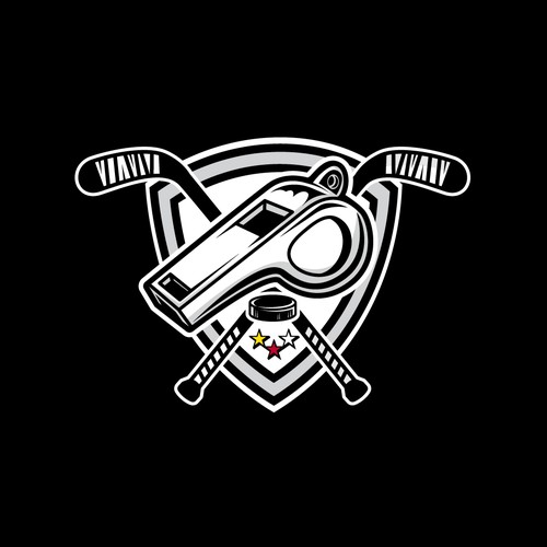 Hockey Referees Logo with whistle and hockeystick Design by BrainstormingDsg