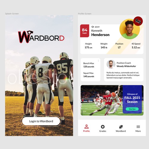 "Tech savvy APP for American football high school players to see game grades after games!" Design by StudioQ