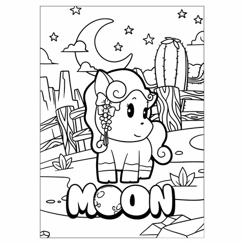 Cute Kids Coloring Book Cartoon Ponies, French Bulldogs, and one Horse Design von mr.babyblue