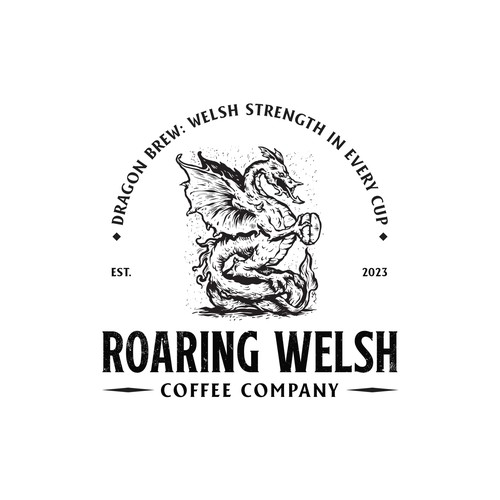 Welsh Coffee Company Logo with Dragon incorporated into the design Design by Evan.C ☆