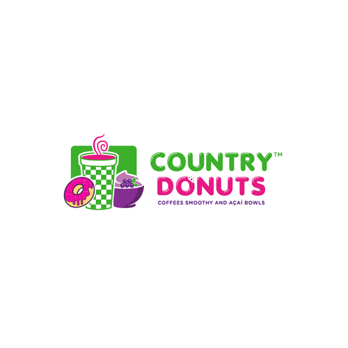 Design We need a modern exciting logo to encompasses our Name Country Donuts Coffee smoothy bowls di ropix