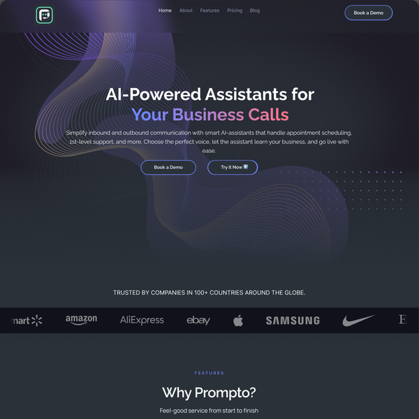 Prompto AI – High-Tech SaaS Landing Page for AI Phone Assistants