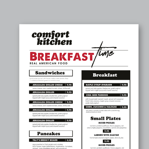 Design a cool new menu for a breakfast & lunch spot in Upstate NY Design by ✒️ Maii.sh