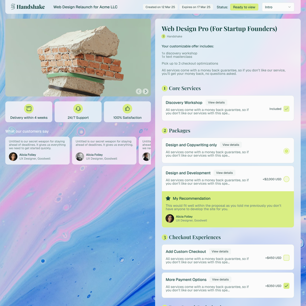 Handshake quote page