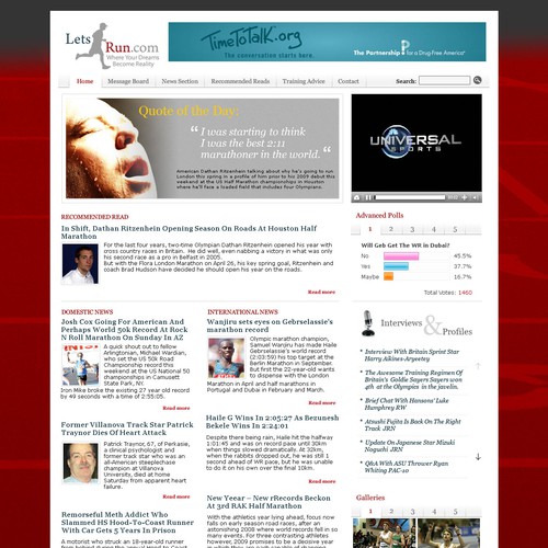LetsRun.com Homepage Re-Design/Cleanup Diseño de DigitalMoon