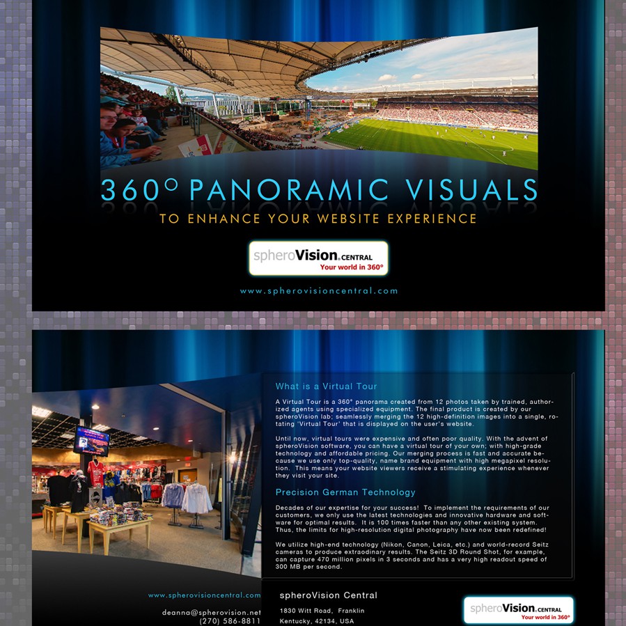 360 logo with the title 'print or packaging design for spheroVision Central'
