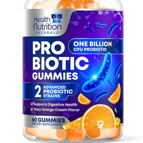 Healthy Probiotic Gummies Label needed for Health Nutrition Design réalisé par rembrandtjurin