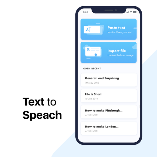 Design a simple and clean ui for a text to speech app | App design contest  | 99designs