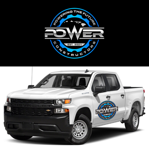 Can we put the logo on a 2020 White Chevy Silverado crew cab truck, on the front door Design by Brainfox