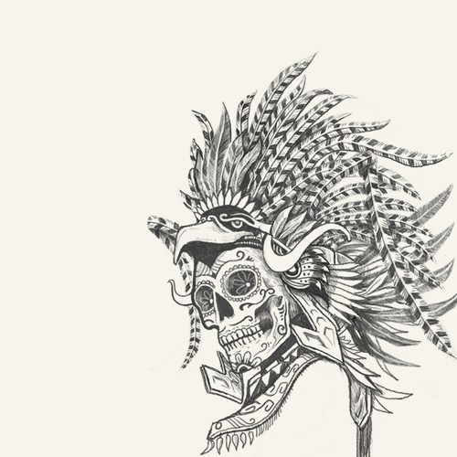 Aztec Warrior Skull Adult Coloring Page AI Machine (Instant