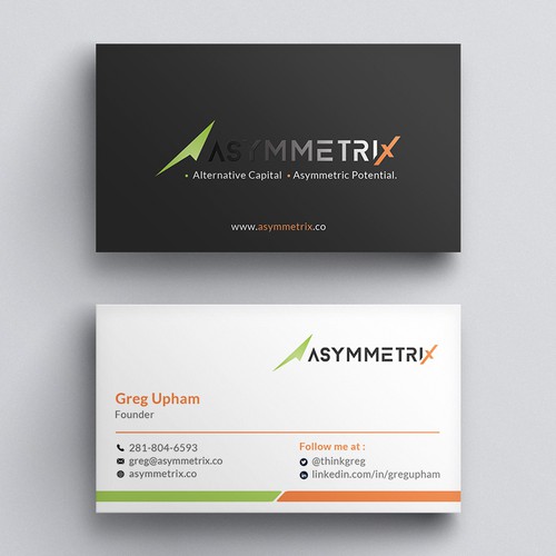 Design a cool, edgey but sophisticated business card for an alternative investment firm. Design von Roni_