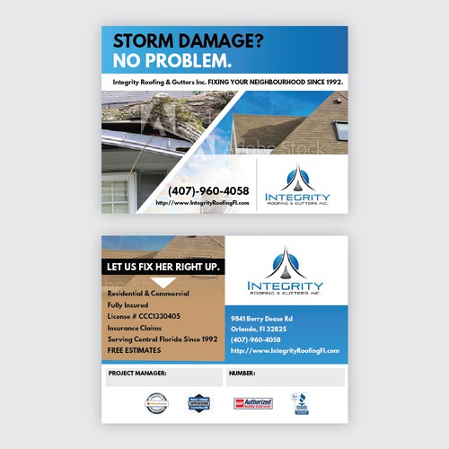 Roofing Company Storm Damage Flyer Diseño de Sui.Generis