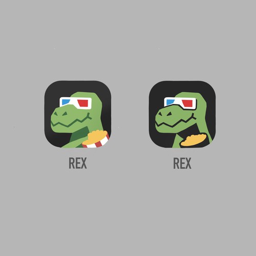 Design Rex Mobile App - Popcorn Eating T. Rex wearing 3D glasses por Kien Le