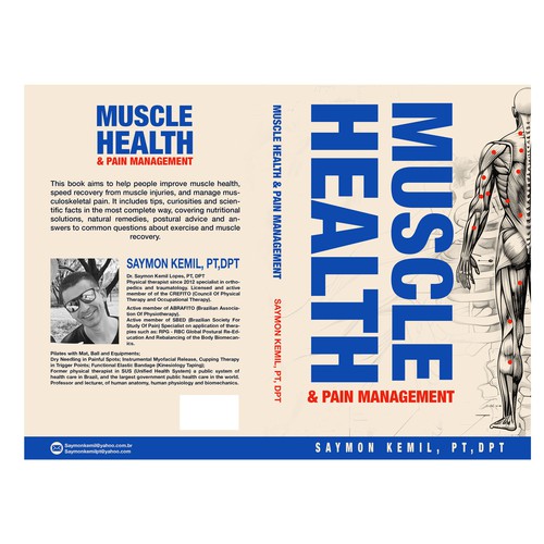 Book cover with a drawing images of the human anatomy combining muscles and bone structure. Design by rifally