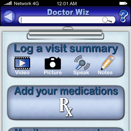 Help DoctorWiz with home screen for an iphone app Design by mibonito