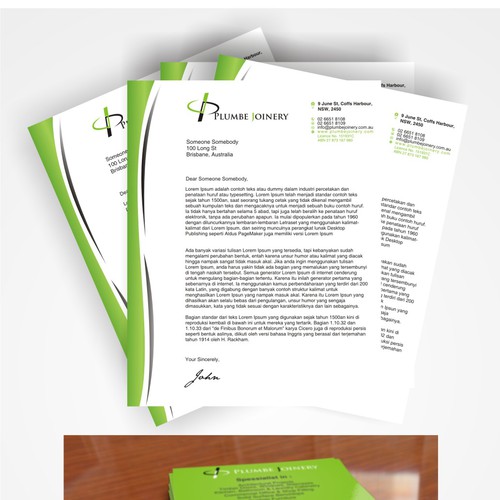 Business Card & Letterhead for Plumbe Joinery Stationery contest