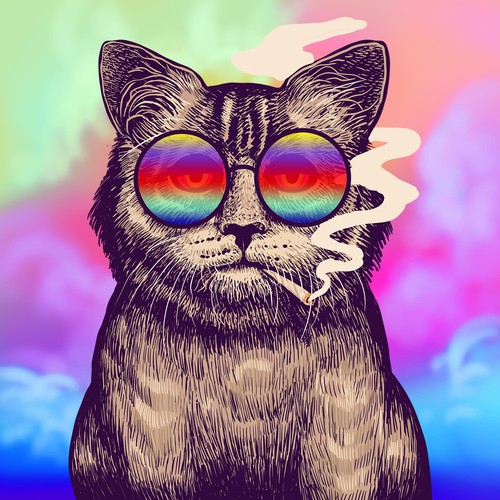 Psychedelic Cats Auto Generated Trading Cards to raise money for Cat Rescue Design von katingegp