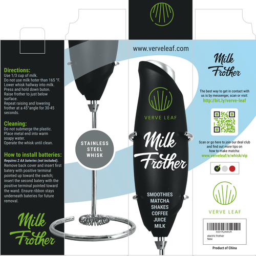 Electric Milk Frother Needs Fun Bold and Premium Design. Design by K-Art Lab