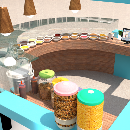 Design a 3D render for food serving kiosk Design by Ann Davis