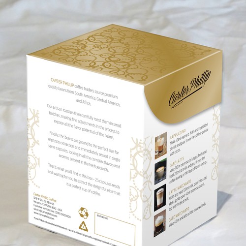 Design an espresso coffee box package. Modern, international, exclusive. Design by Sonia Maggi