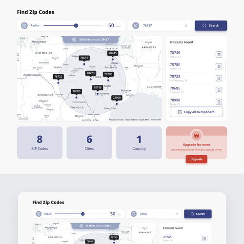 Designs 1 Page  App to Show Zip Codes in A Radius Other web or
