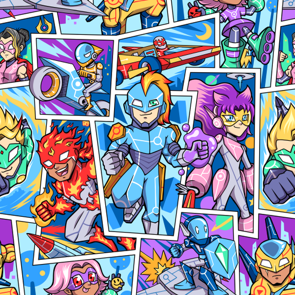 Exciting Kids Superhero Seamless Pattern