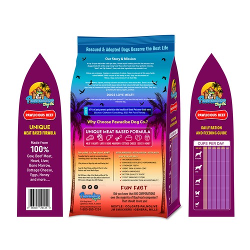 NEW Dog Food Packaging, Need Tropical Vibe we are in Florida, Pawadise Dog Co. Réalisé par Syn·o·nym