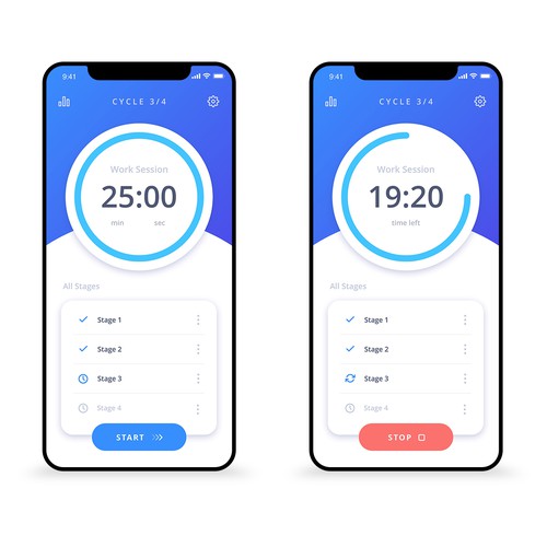 Design a beautiful Pomodoro app Design by M/Z