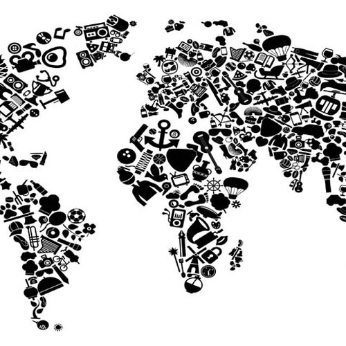 Create a map of the world using unique list of icons/objects provided Design by sawamura