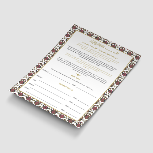 Design A Beautiful Islamic Marriage Agreement Document Template Design von Artifictial