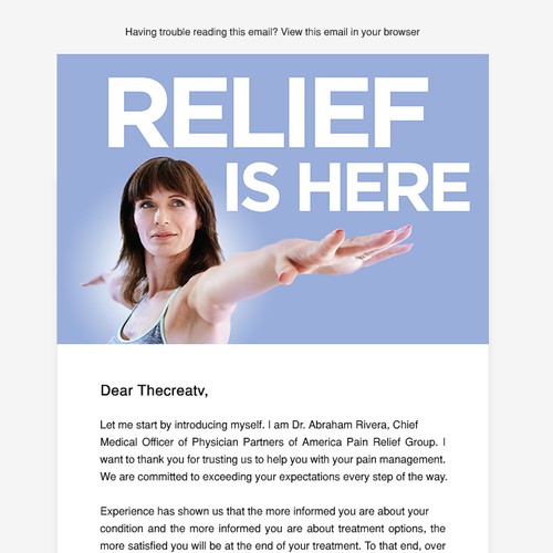 Design a Pain Management DRIP EMAIL Campain TEMPLATE Design by thecreatv