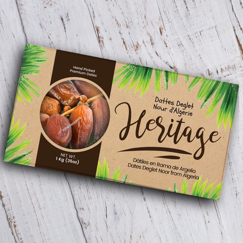 Splendid carton box design for dried dates. Product packaging contest