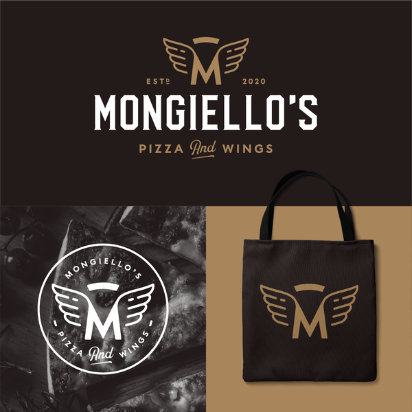 Bold logo for Mongiello's Pizza and Wings