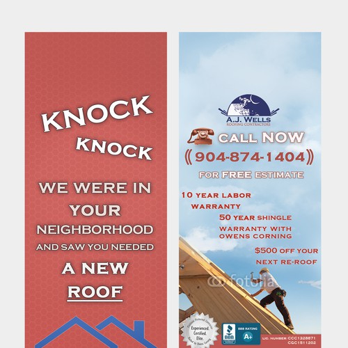 Door Hanger Design for A Roofing Company  Design by adas.patryk