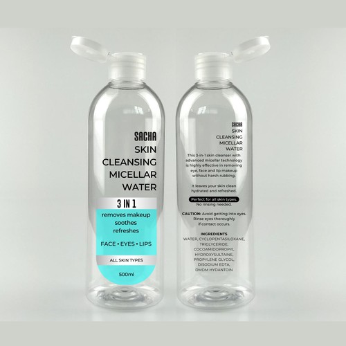 Sacha Micellar Water bottle 500ml Design by Ale!StudioDesign