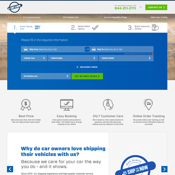 Landing page for Ship Your Car Now