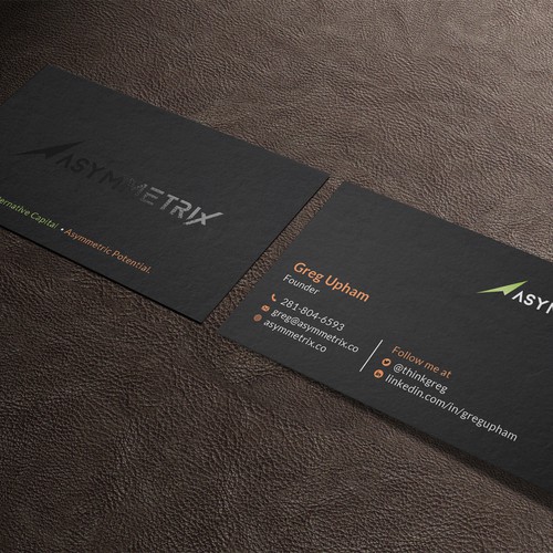 Design a cool, edgey but sophisticated business card for an alternative investment firm. Design von Roni_