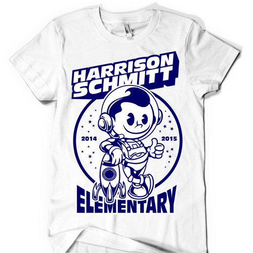 Create an elementary school t-shirt design that includes an astronaut デザイン by ABP78