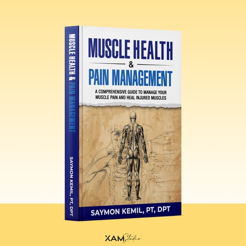 Book cover with a drawing images of the human anatomy combining muscles and bone structure. Design by XAM76